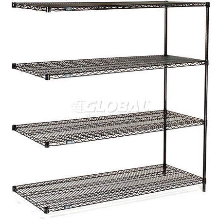 Nexel Black Epoxy, 4 Tier, Wire Shelving Add-On Unit, 60W x 18D x 86H A18608B